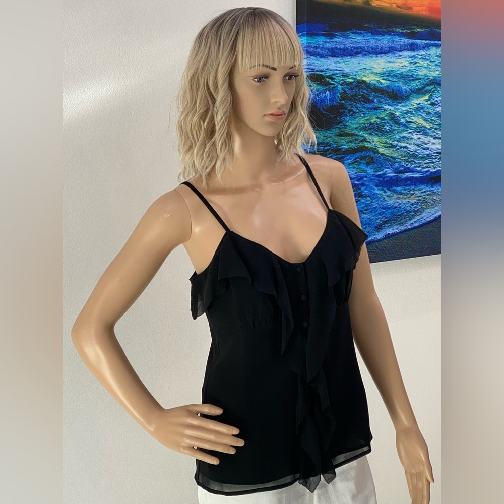 NWOT. Banana Republic Black Ruffled Camisole Top, Size 6